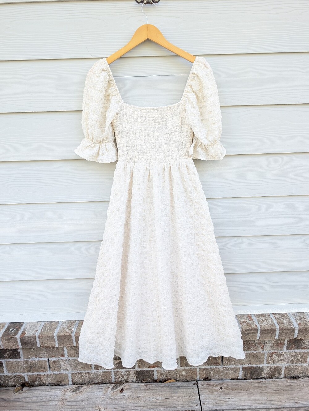 Altar'd State Dress Size S White Creamaxi Princess Cottagecore Lined Puff Sleeve - Picture 3 of 9
